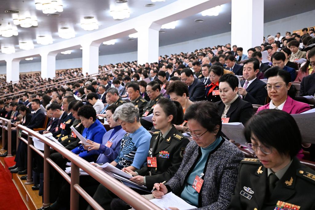 3月5日，第十四屆全國人民代表大會第二次會議在北京人民大會堂開幕。這是全國政協(xié)委員列席大會。新華社記者 申宏 攝